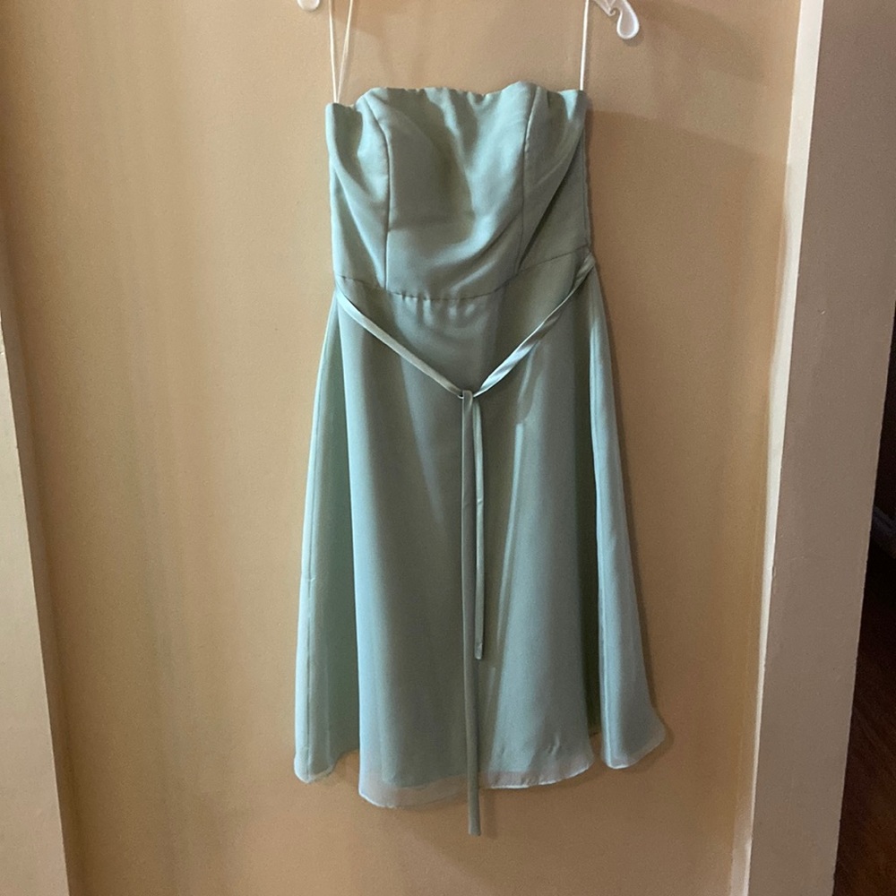 Pastel mint green strapless formal dress